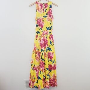 Allison Joy yellow maxi dress with pink blue flowers size xsmall
